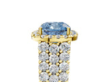 Yellow gold Fancy Blue Cushion Cut Halo Pavé Diamond Engagement Ring with Split Shank and Four-Prong Setting_8