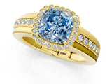Yellow gold Fancy Blue Cushion  Cut Halo Pave Band Four-Prong Ring_50