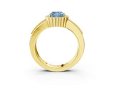 Yellow gold Fancy Blue Cushion  Cut Halo Pave Band Four-Prong Ring_52