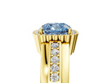 Yellow gold Fancy Blue Cushion  Cut Halo Pave Band Four-Prong Ring_54