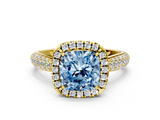 Yellow gold Fancy Blue Cushion  Cut Halo Pave Band Four-Prong Setting Ring_37