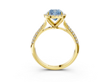 Yellow gold Fancy Blue Cushion  Cut Halo Pave Band Four-Prong Setting Ring_40