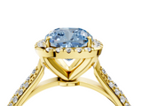 Yellow gold Fancy Blue Cushion  Cut Halo Pave Band Four-Prong Setting Ring_41