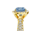 Yellow gold Fancy Blue Cushion  Cut Halo Pave Band Four-Prong Setting Ring_42