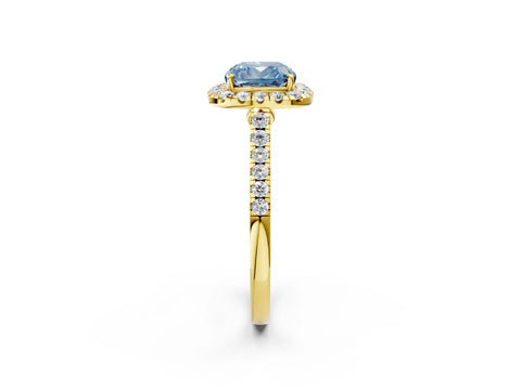 Yellow gold Fancy Blue Cushion Cut Halo Pave Diamond Engagement Ring with Four-Prong Setting_2