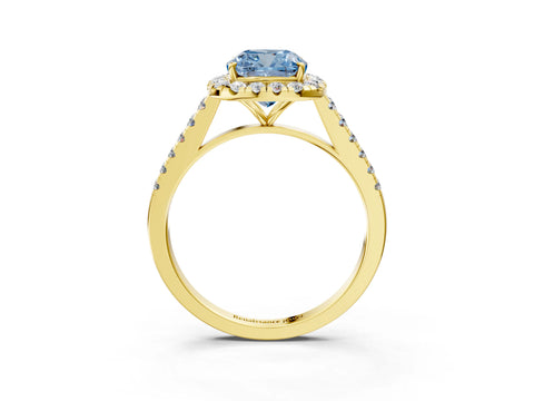 Yellow gold Fancy Blue Cushion Cut Halo Pave Diamond Engagement Ring with Four-Prong Setting_3