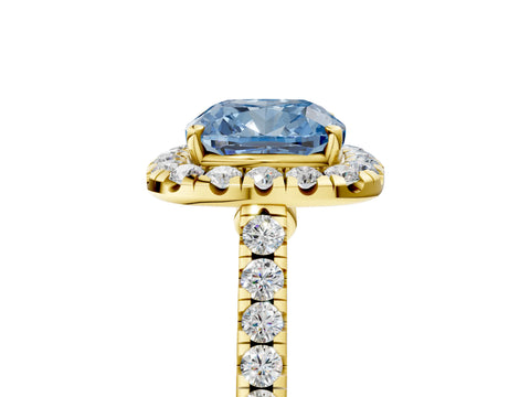 Yellow gold Fancy Blue Cushion Cut Halo Pave Diamond Engagement Ring with Four-Prong Setting_5