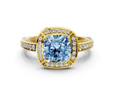 Yellow gold Fancy Blue Cushion  Cut Halo Pave Split Shank Prong Setting Ring_31