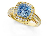 Yellow gold Fancy Blue Cushion  Cut Halo Pave Split Shank Prong Setting Ring_32