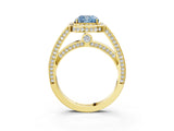 Yellow gold Fancy Blue Cushion  Cut Halo Pave Split Shank Prong Setting Ring_34
