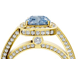Yellow gold Fancy Blue Cushion  Cut Halo Pave Split Shank Prong Setting Ring_35