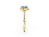 Yellow gold Fancy Blue Cushion Cut Halo Round Diamond Pavé Band with Four-Prong Setting_5