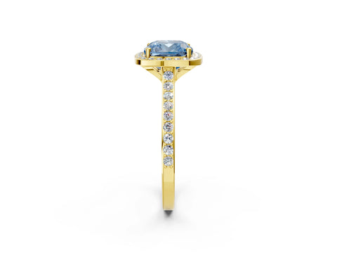 Yellow gold Fancy Blue Cushion Cut Halo Round Diamond Pavé Band with Four-Prong Setting_5