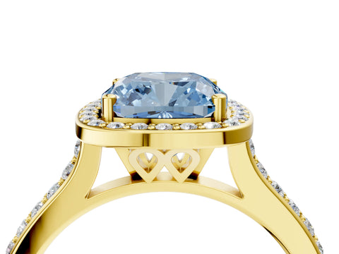 Yellow gold Fancy Blue Cushion Cut Halo Round Diamond Pavé Band with Four-Prong Setting_7
