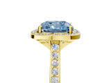 Yellow gold Fancy Blue Cushion Cut Halo Round Diamond Pavé Band with Four-Prong Setting_8