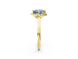 Yellow gold Fancy Blue Cushion Cut Halo Round Diamond Solitaire Engagement Ring with Pave Band and Four-Prong Setting_14