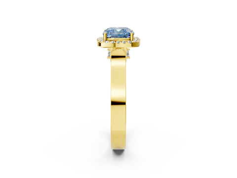 Yellow gold Fancy Blue Cushion Cut Halo Round Diamond Twist Band with Four-Prong Setting_2