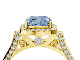 Yellow gold Fancy Blue Cushion Cut Halo Round Diamond Twist Band with Four-Prong Setting_4