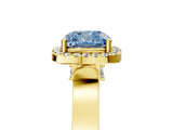 Yellow gold Fancy Blue Cushion Cut Halo Round Diamond Twist Band with Four-Prong Setting_5