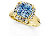 Yellow gold Fancy Blue Cushion  Cut Halo Solitaire Engagement Ring with Square Band and Four-Prong Setting_114