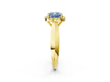 Yellow gold Fancy Blue Cushion  Cut Halo Solitaire Engagement Ring with Square Band and Four-Prong Setting_115