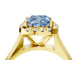 Yellow gold Fancy Blue Cushion  Cut Halo Solitaire Engagement Ring with Square Band and Four-Prong Setting_117
