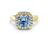 Yellow gold Fancy Blue Cushion  Cut Halo Solitaire Engagement Ring with Square Band and Four-Prong Setting_66