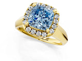 Yellow gold Fancy Blue Cushion  Cut Halo Solitaire Engagement Ring with Square Band and Four-Prong Setting_67