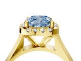 Yellow gold Fancy Blue Cushion  Cut Halo Solitaire Engagement Ring with Square Band and Four-Prong Setting_70
