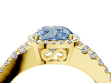 Yellow gold Fancy Blue Cushion  Cut Halo Split Shank Diamond Ring with Four-Prong Setting_49