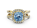 Yellow gold Fancy Blue Cushion  Cut Halo Split Shank Pave Set Ring_62