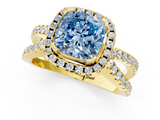 Yellow gold Fancy Blue Cushion  Cut Halo Split Shank Pave Set Ring_63