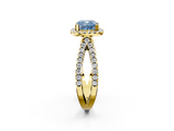 Yellow gold Fancy Blue Cushion  Cut Halo Split Shank Pave Set Ring_64
