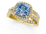Yellow gold Fancy Blue Cushion  Cut Halo Split Shank Prong Setting Ring_61