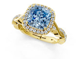 Yellow gold Fancy Blue Cushion Cut Halo Twist Band with Four-Prong Setting_1