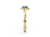 Yellow gold Fancy Blue Cushion Cut Halo Twist Band with Four-Prong Setting_2