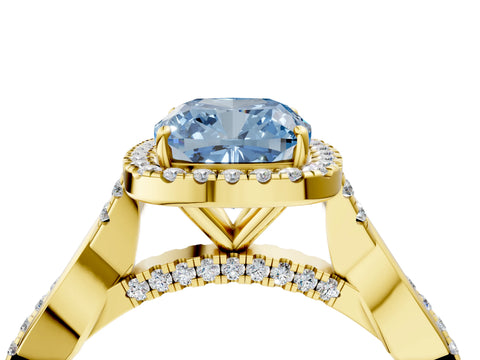 Yellow gold Fancy Blue Cushion Cut Halo Twist Band with Four-Prong Setting_4