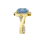 Yellow gold Fancy Blue Cushion Cut Halo Twist Band with Four-Prong Setting_5
