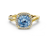 Yellow gold Fancy Blue Cushion  Cut Halo Twisted Band Four-Prong Ring_20
