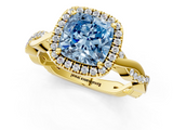 Yellow gold Fancy Blue Cushion  Cut Halo Twisted Band Four-Prong Ring_21