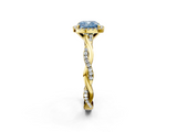 Yellow gold Fancy Blue Cushion  Cut Halo Twisted Band Four-Prong Ring_22