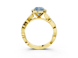 Yellow gold Fancy Blue Cushion  Cut Halo Twisted Band Four-Prong Ring_23