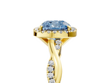 Yellow gold Fancy Blue Cushion  Cut Halo Twisted Band Four-Prong Ring_25