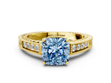 Yellow gold Fancy Blue Cushion  Cut Milgrain Channel Set Engagement Ring with Solitaire Prong Setting_48
