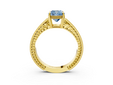 Yellow gold Fancy Blue Cushion  Cut Milgrain Channel Set Engagement Ring with Solitaire Prong Setting_51