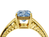 Yellow gold Fancy Blue Cushion  Cut Milgrain Channel Set Engagement Ring with Solitaire Prong Setting_52
