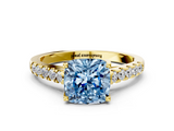 Yellow gold Fancy Blue Cushion  Cut Pavé Band Solitaire Ring with Four-Prong Setting_22