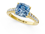 Yellow gold Fancy Blue Cushion  Cut Pavé Band Solitaire Ring with Four-Prong Setting_23