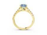 Yellow gold Fancy Blue Cushion  Cut Pavé Band Solitaire Ring with Four-Prong Setting_25