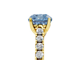 Yellow gold Fancy Blue Cushion  Cut Pavé Band Solitaire Ring with Four-Prong Setting_27